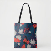 Elegant Blue en Red Floral Pattern Draagtas (Voorkant)