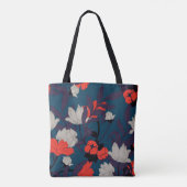 Elegant Blue en Red Floral Pattern Draagtas (Achterkant)