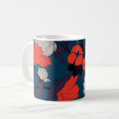 Elegant Blue en Red Floral Pattern Koffiemok (Voorkant links)