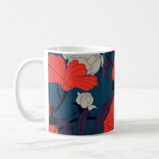 Elegant Blue en Red Floral Pattern Koffiemok (Links)
