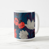 Elegant Blue en Red Floral Pattern Koffiemok (Voorkant rechts)