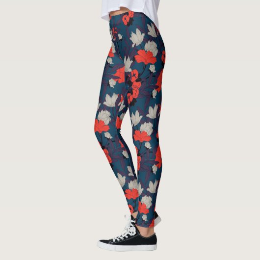 Elegant Blue en Red Floral Pattern Leggings (Links)