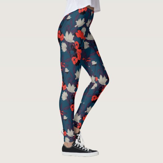 Elegant Blue en Red Floral Pattern Leggings (Rechts)