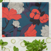 Elegant Blue en Red Floral Pattern Theedoek (Gevouwen)