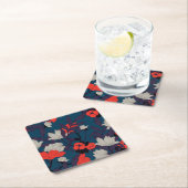 Elegant Blue en Red Floral Pattern Vierkante Kartonnen Onderzetter (Insitu)