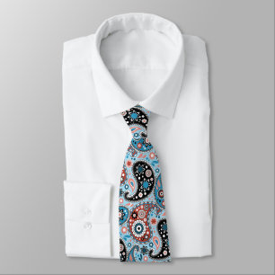 Elegant Blue en Red Persian Paisley Print Stropdas