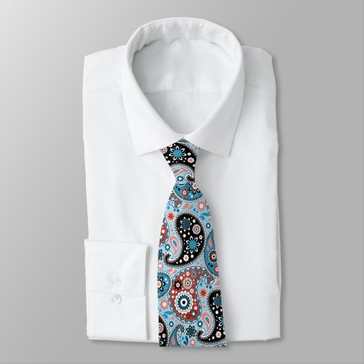 Elegant Blue en Red Persian Paisley Print Stropdas (Gebonden)