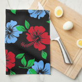 Elegant blue en Red Tropical Floral Pattern | Theedoek (Quarter Fold)