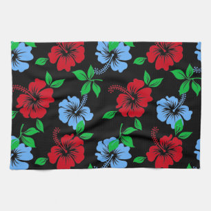 Elegant blue en Red Tropical Floral Pattern Theedoek