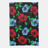 Elegant blue en Red Tropical Floral Pattern | Theedoek (Verticaal)