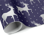 Elegant Blue en Silver Foil Reindeer Kerstmis Cadeaupapier (Rol Hoek)