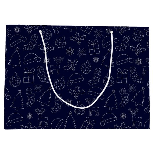 Elegant Blue en Silver Glitter-kerstpatroon Groot Cadeauzakje (Achterkant)