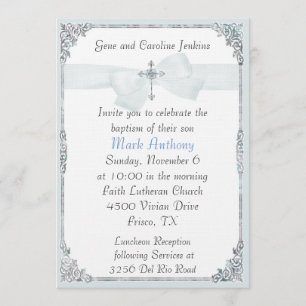 Elegant Blue en White Baptism Invitation Kaart