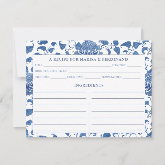 Elegant Blue en White China Pattern Recipe Kaart (Voorkant)