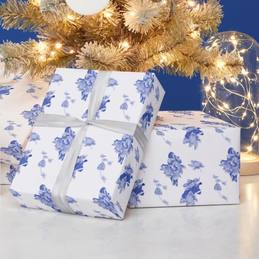 Elegant Blue en White Chinoiserie Floral Pattern Cadeaupapier (Feestdagen)