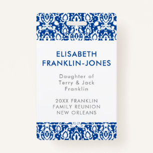 Elegant Blue en White Damask Family Reunion Badge
