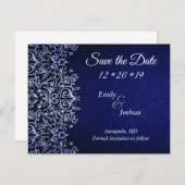Elegant Blue en White Damask | Weddenschap Save The Date (Voorkant / Achterkant)