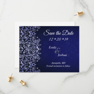 Elegant Blue en White Damask Weddenschap Save The Date