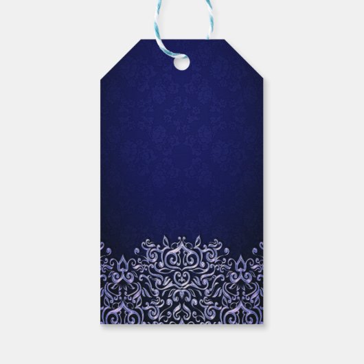 Elegant Blue en White Damask | Winterbruiloft Cadeaulabel (Achterkant)
