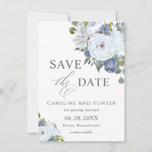 Elegant Blue en White Floral Save the Date