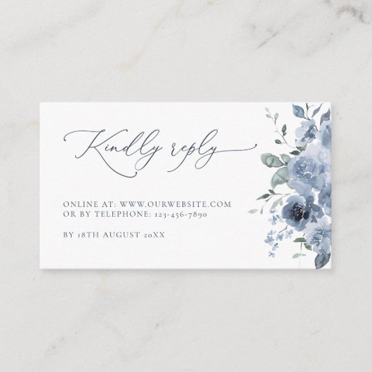 Elegant Blue en White Floral Wedding RSVP Kaarten (Voorkant)
