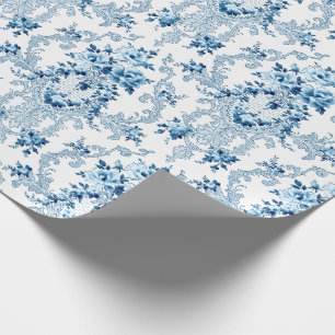 Elegant Blue en White French Rococo Floral Cadeaupapier