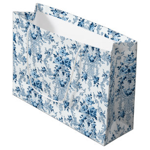 Elegant Blue en White French Rococo Floral Groot Cadeauzakje