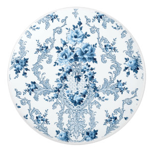 Elegant Blue en White French Rococo Floral Keramische Knop