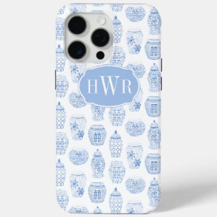 Elegant Blue en White Ginger Jar Monogramed iPhone 15 Pro Max Hoesje
