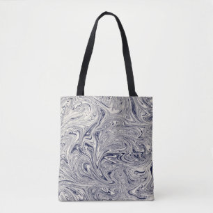 Elegant Blue en White Marble Swirl Draagtas