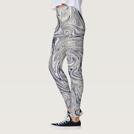 Elegant Blue en White Marble Swirl Leggings (Links)