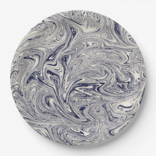 Elegant Blue en White Marble Swirl Papieren Bordje