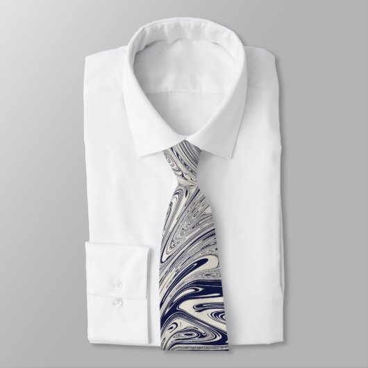 Elegant Blue en White Marble Swirl Stropdas (Gebonden)