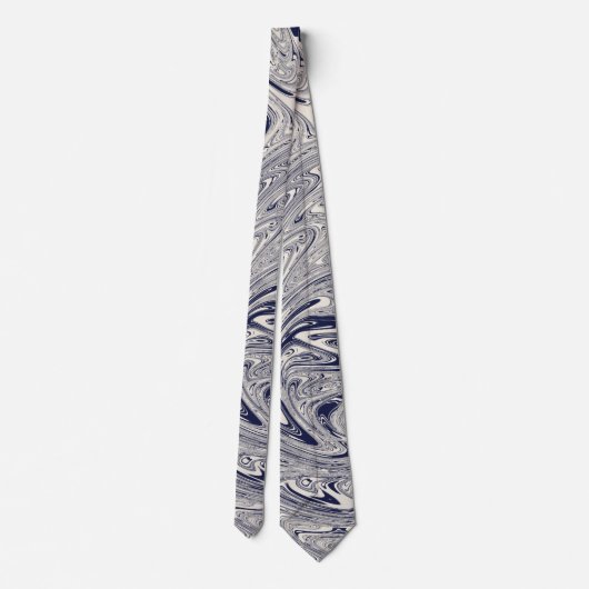 Elegant Blue en White Marble Swirl Stropdas (Achterkant)