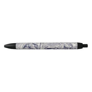 Elegant Blue en White Marble Swirl Zwarte Inkt Pen