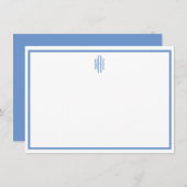 Elegant Blue en White Monogrammed Flat Note Kaart (Voorkant / Achterkant)