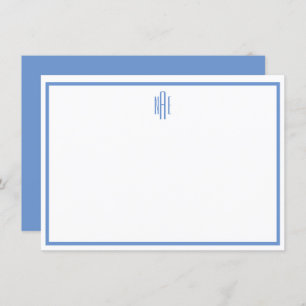 Elegant Blue en White Monogrammed Flat Note Kaart