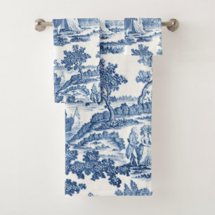 Elegant Blue en White Vintage French Toile Bad Handdoek