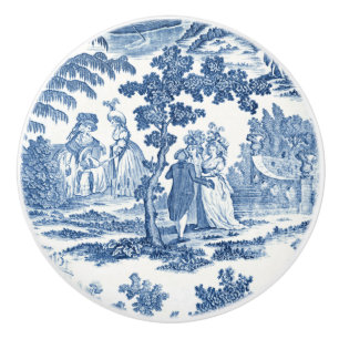 Elegant Blue en White Vintage French Toile Keramische Knop