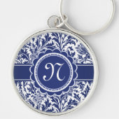 Elegant Blue en White William Morris Floral Sleutelhanger (Voorkant)