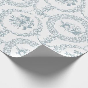 Elegant Blue Engraved Floral Medallions and Swagon Cadeaupapier