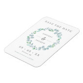 Elegant Blue Eucalyptus Wreater Save the Date Magneet (Linkerzijde)