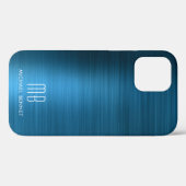 Elegant Blue Faux geborsteld Metaal Monogram Case-Mate iPhone Case (Achterkant (horizontaal))