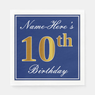 Elegant Blue, Faux Gold 10th Birthday; Aangepaste Servet