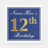 Elegant Blue, Faux Gold 12th Birthday; Aangepaste  Servetten (Voorkant)