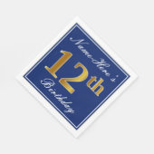 Elegant Blue, Faux Gold 12th Birthday; Aangepaste  Servetten (Hoek)