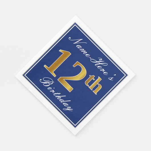 Elegant Blue, Faux Gold 12th Birthday; Aangepaste  Servetten (Hoek)