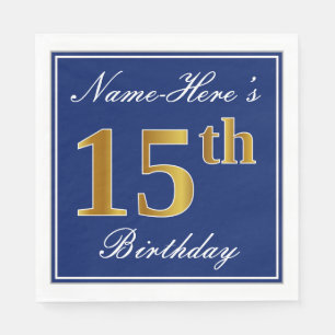 Elegant Blue, Faux Gold 15th Birthday; Aangepaste  Servet