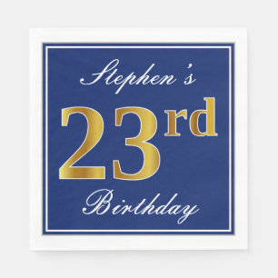 Elegant Blue, Faux Gold 23rd Birthday; aangepaste  Servet