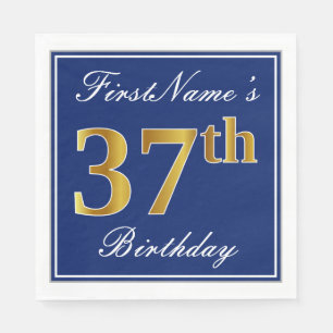 Elegant Blue, Faux Gold 37th Birthday; Aangepaste  Servet